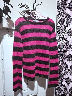 Vintage True 90’s Vintage Pink and black striped Mohair sweater
